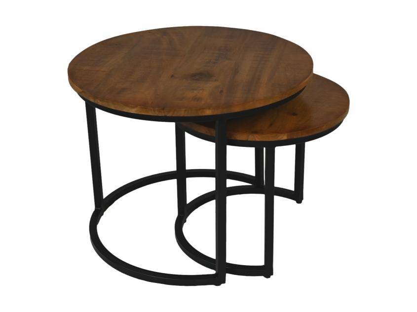 HSM Collection-Runde Beistelltisch Ronin S/2-ø60x45 / ø45x40-Braun/Schwarz-Mango/Metall