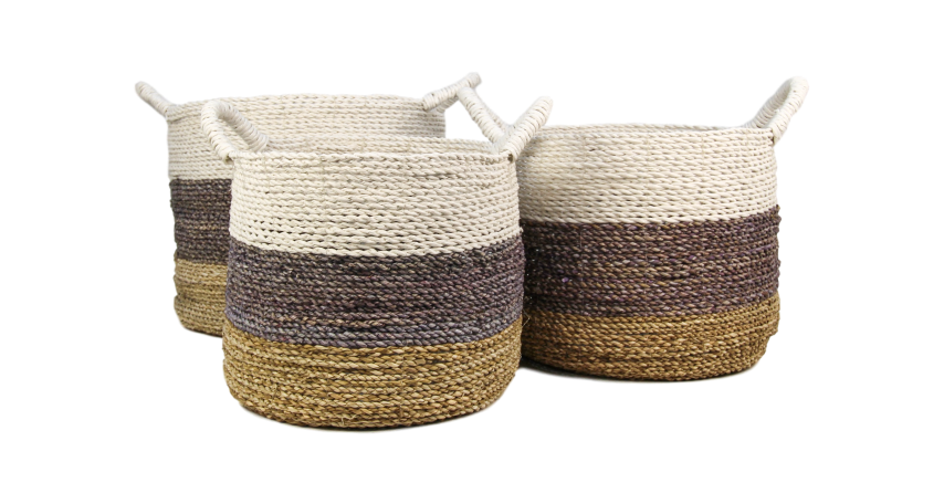 HSM Collection-Mandenset Malibu S/3-ø36x30 / ø34x27 / ø32x25-Natur/Sortiert-Raffia/Seegras