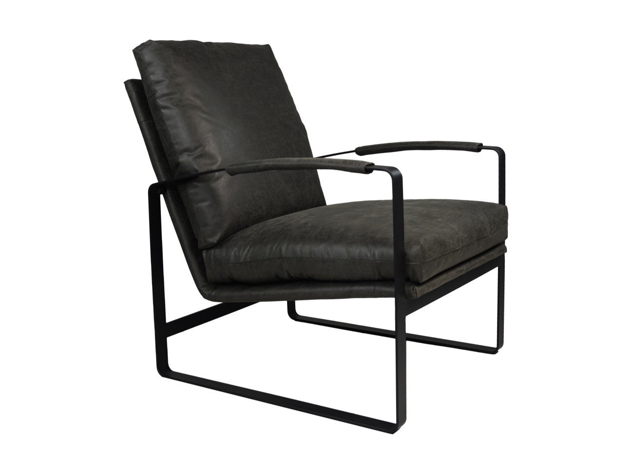 HSM Kollektion-Sessel Miami-95x65x95-Dunkelgrau/Schwarz-Leder/Metall