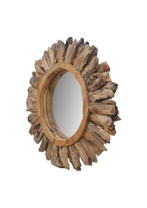HSM Kollektion - Runder Spiegel Sun-108x5x108-Natur-Teak