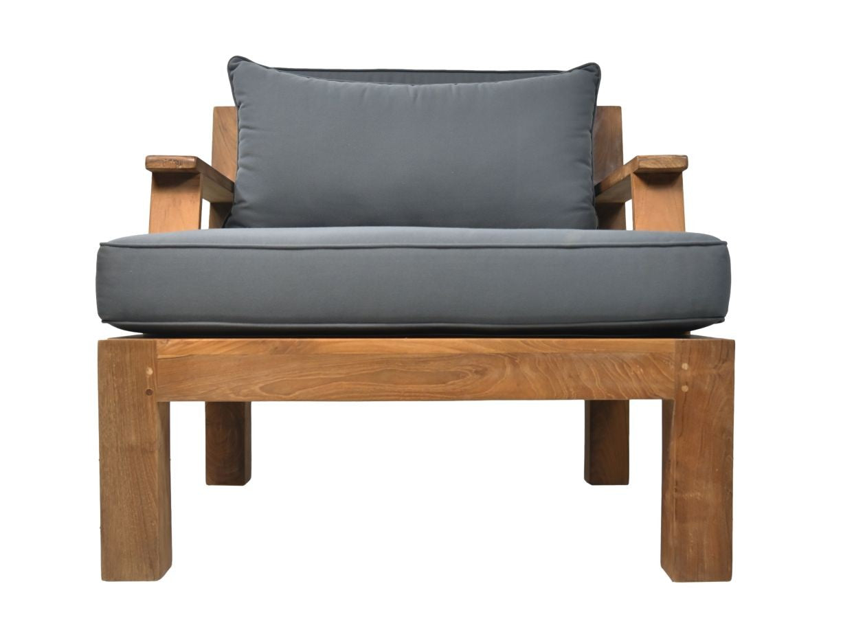 HSM Collection-Garten-Loungesessel Sofa Mit Armlehne-80x79x83-Natur/Dunkelgrau-Teak/Stoff