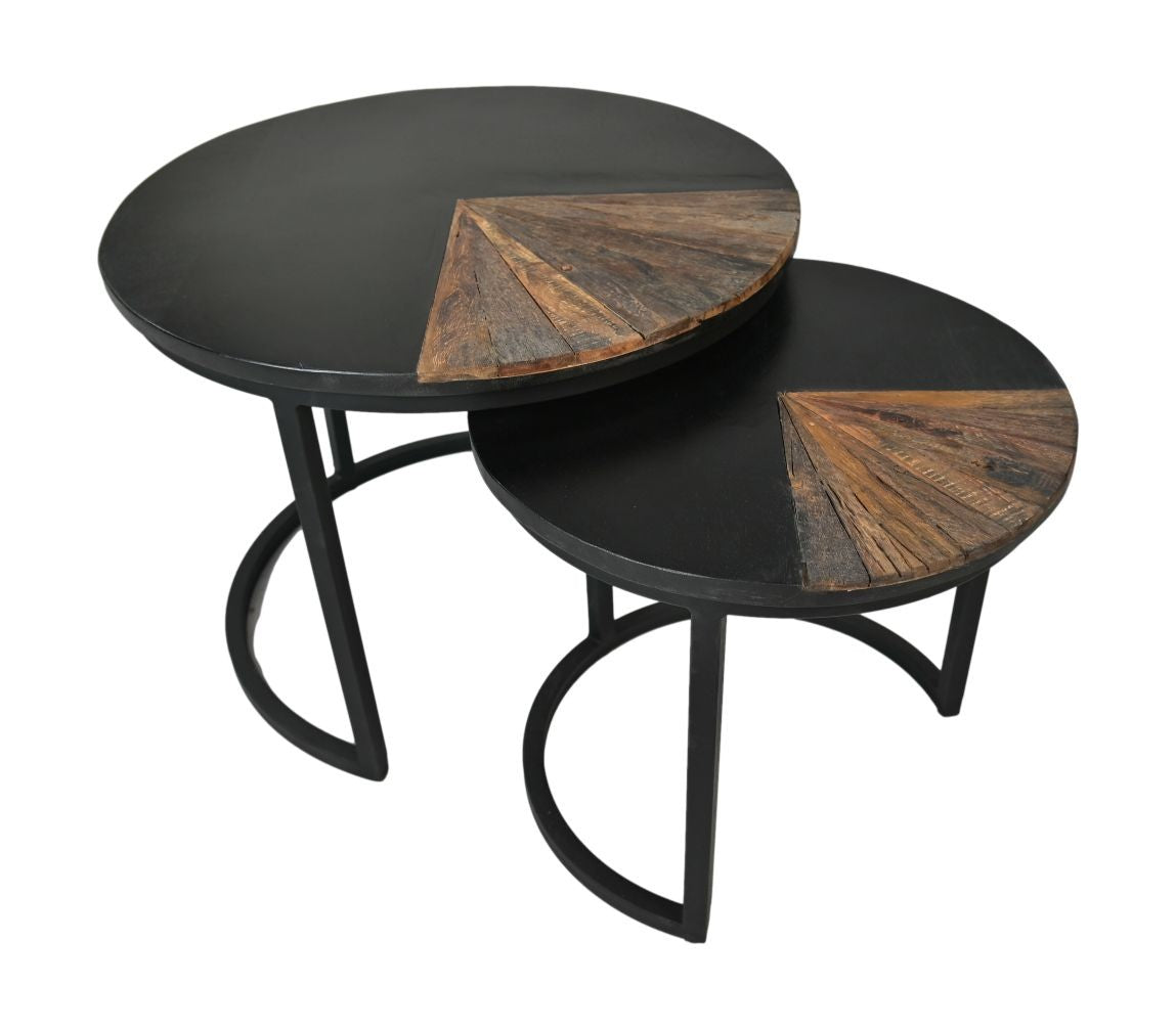 HSM Collection-Runde Beistelltisch Ronin S/2-ø60x45/ø45x40-Natur/Schwarz-Teak/Metall