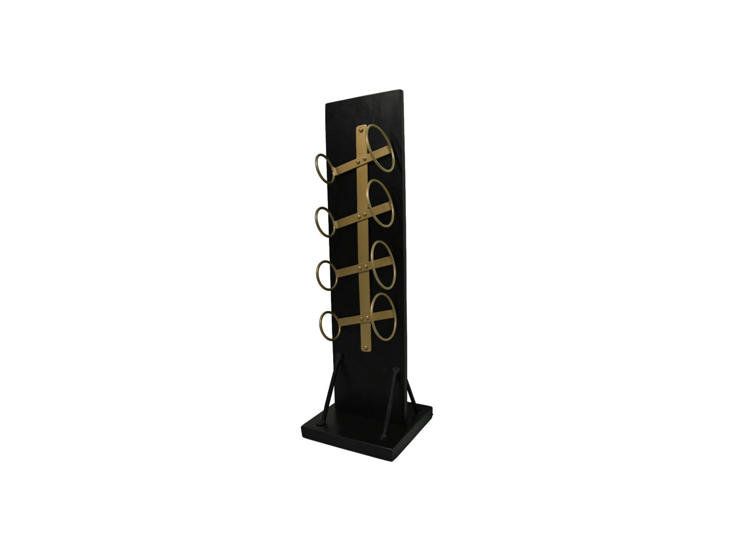 HSM Collection-Stand Weinregal 4 Flaschen-25x25x80-Schwarz/Gold-Mango/Metall