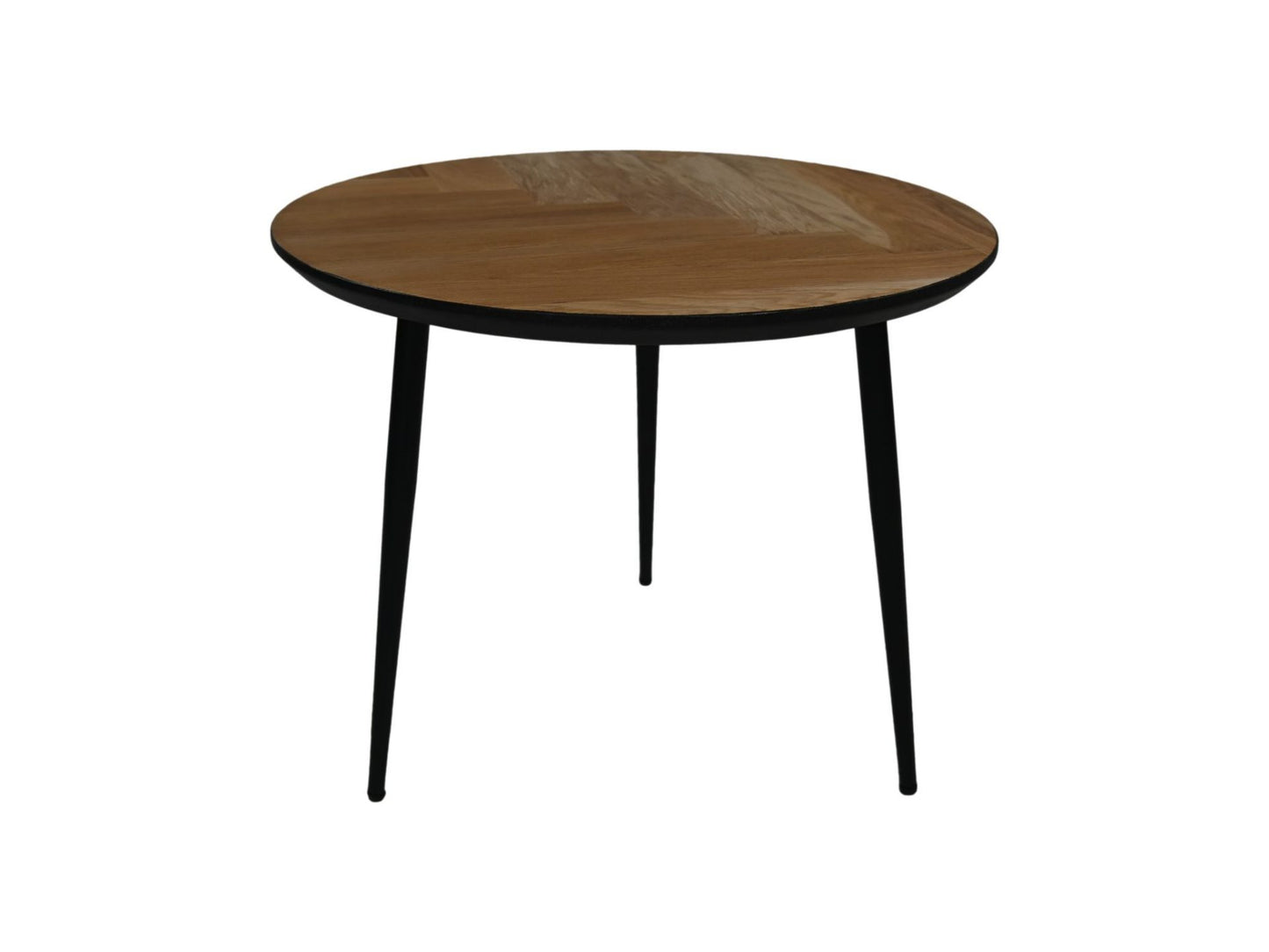 HSM Kollektion - Runder Beistelltisch Fishbone - 60x60x49 - Natur - Schwarz/Schwarz - Eiche/Metall