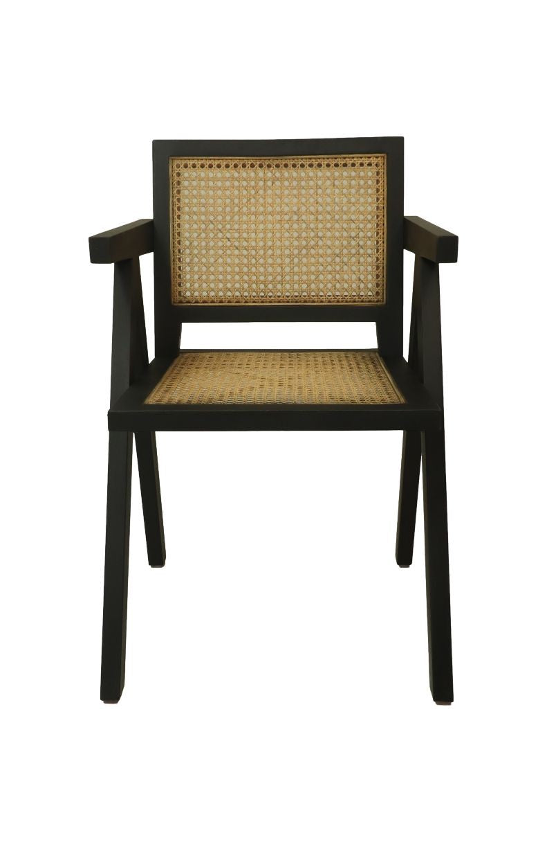 HSM Kollektion-Esszimmerstuhl-56x52x83-Schwarz/Natur-Mahagoni/Rattan