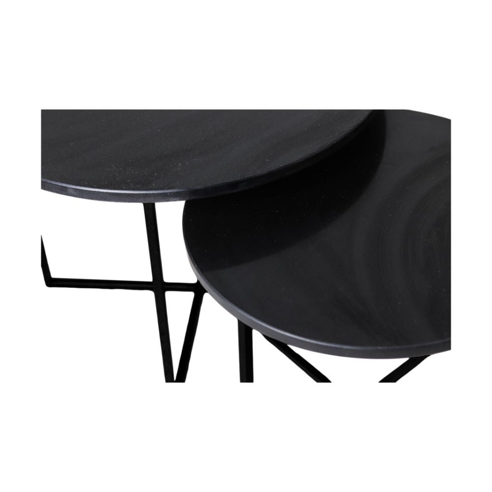 HSM Collection-Runde Beistelltische S/2-ø61x45/ø46x39-Schwarz-Marmor/Metall