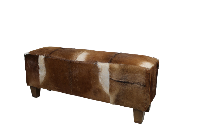 HSM Collection - Dekorative Bank Bangku - 110x30x40 - Sortiert/Natur - Ziegenfell/Teak