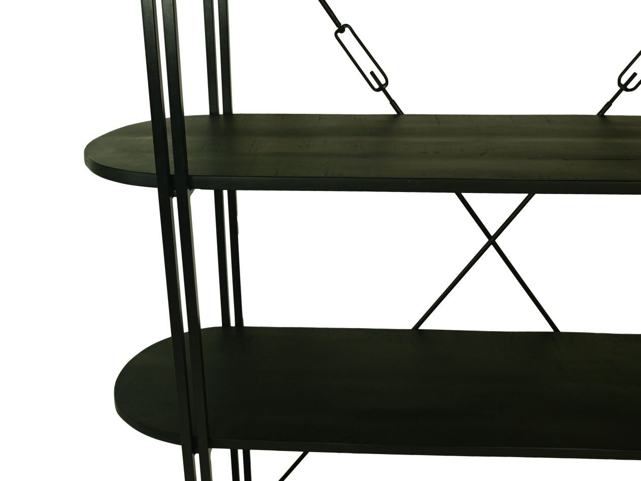 HSM Collection-Wandregal mit 4 Regalen-130x39x140-Schwarz-Mango/Metall