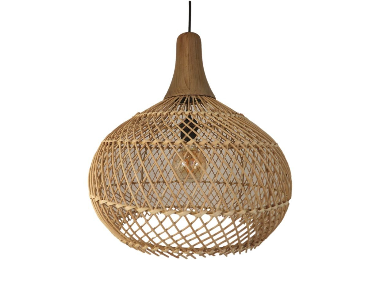 HSM Kollektion-Hängelampe-43x43x46-Natur-Rattan/Teak