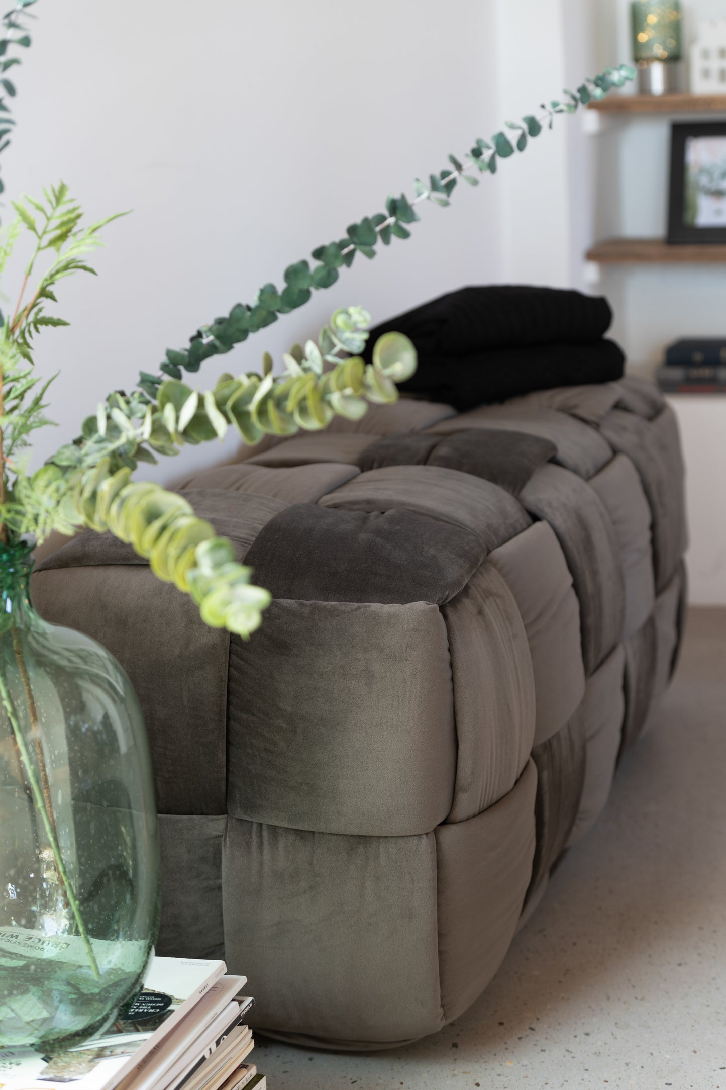 HOCKER 3-PERSONEN TEXTIL/HOLZ DUNKEL GRAU