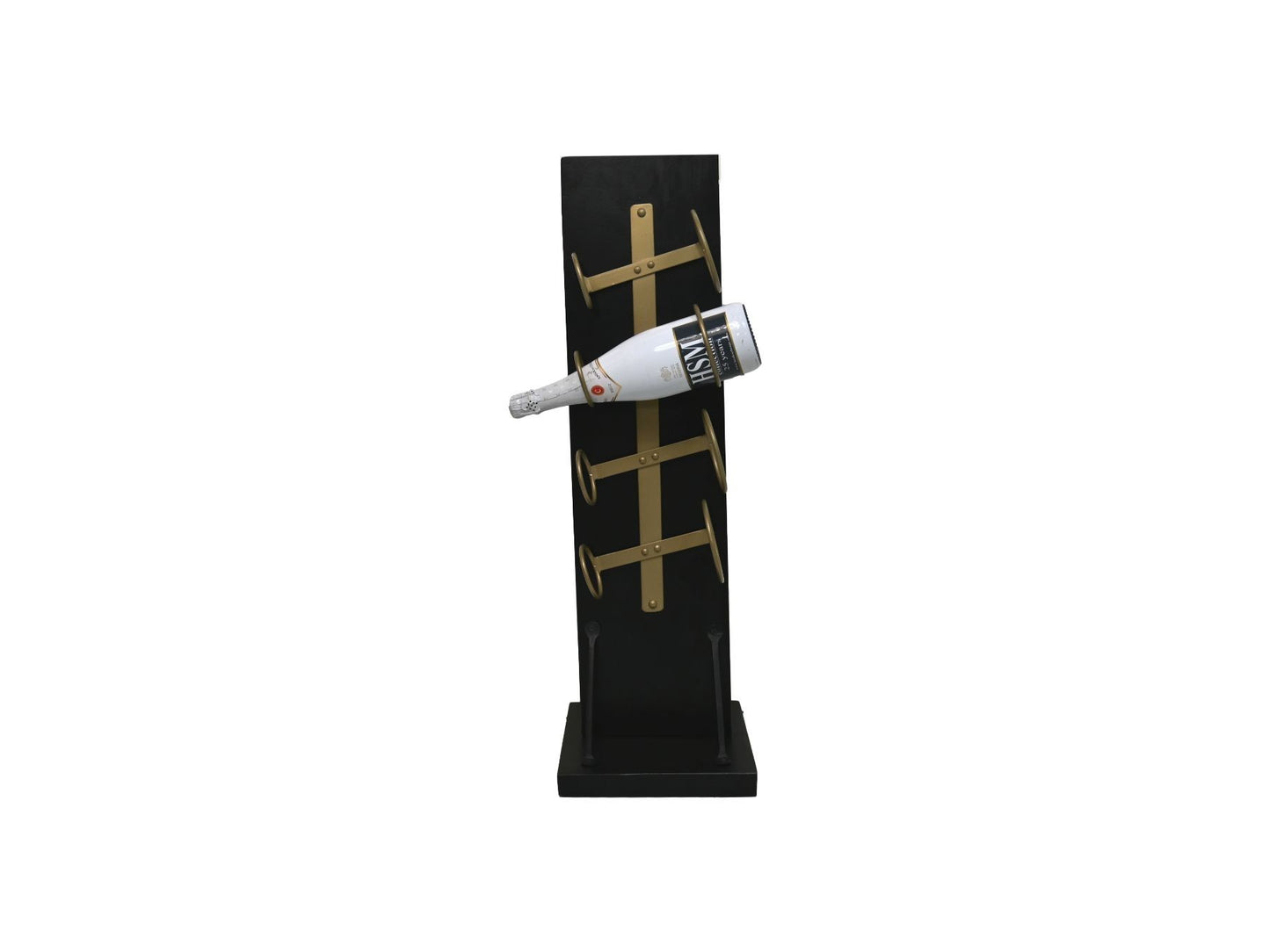 HSM Collection-Stand Weinregal 4 Flaschen-25x25x80-Schwarz/Gold-Mango/Metall