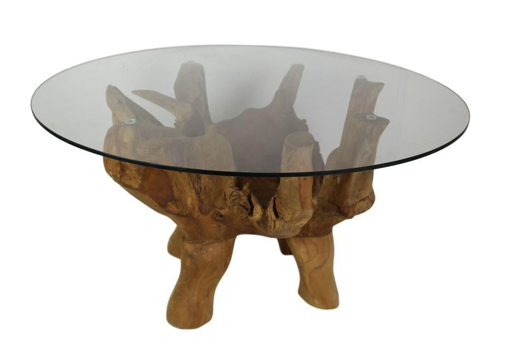 HSM Collection-Salontisch mit Glasplatte-ø60x45 (Glas ø 90)-Braun-Teak/Glas