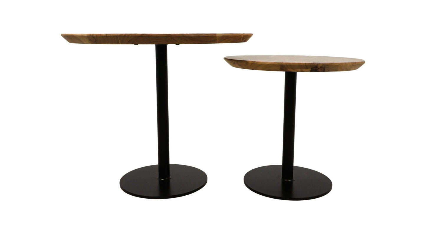 HSM Collection-Runde Beistelltisch Zürich -ø60x50/ø45x42-Natur/Schwarz-Akazie/Metall