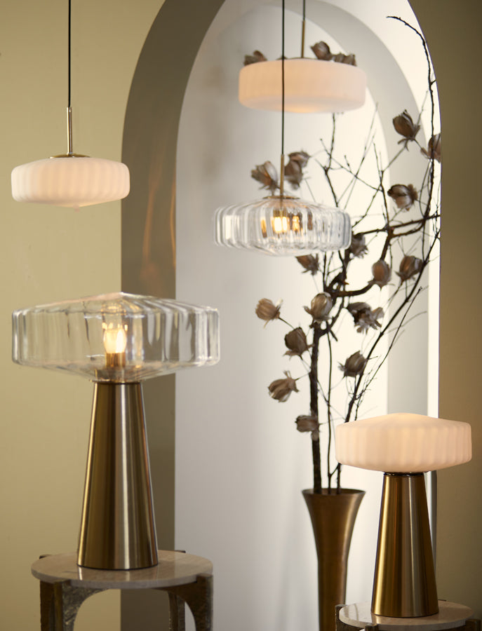 Tischlampe Pleat - Glas/Gold - Ø40cm