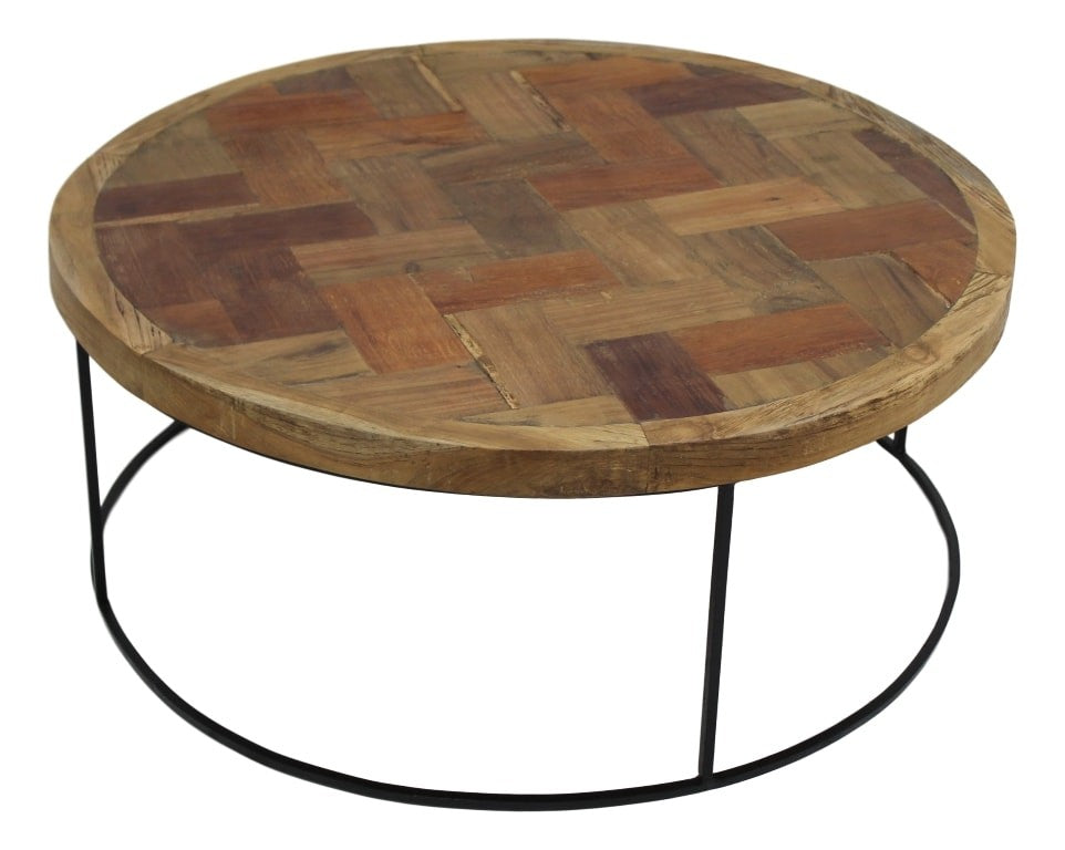 HSM Collection - Runde Mosaik-Couchtisch - ø80x33 - Braun/Schwarz - Teak