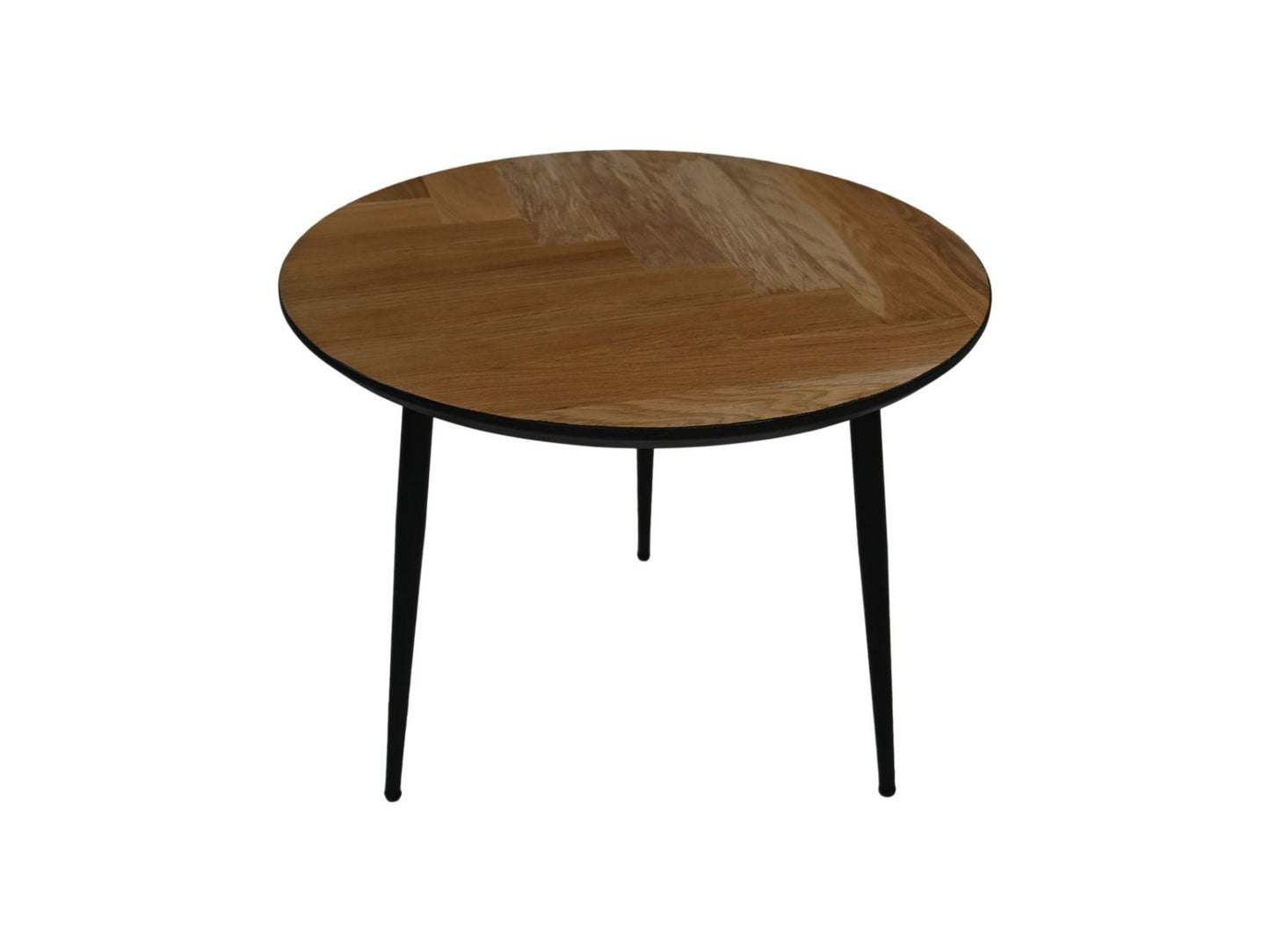 HSM Kollektion - Runder Beistelltisch Fishbone - 60x60x49 - Natur - Schwarz/Schwarz - Eiche/Metall