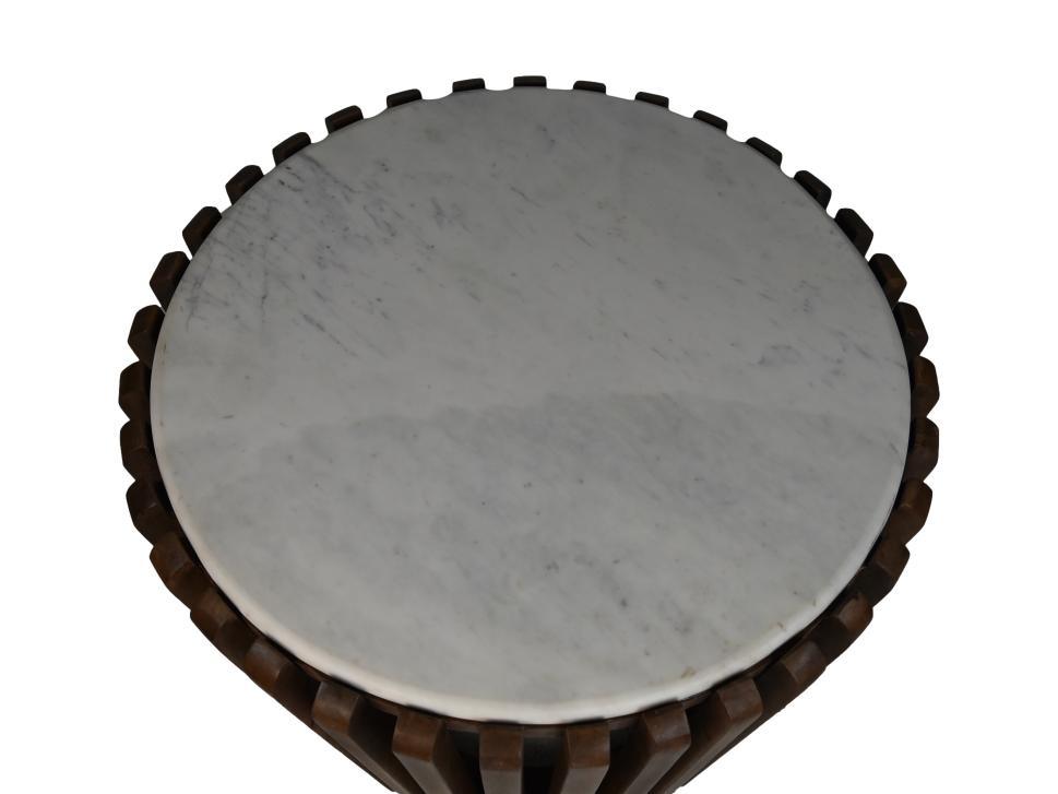 HSM Kollektion-Runder Beistelltisch-ø60x60-Braun/Weiß-Mango/Marmor