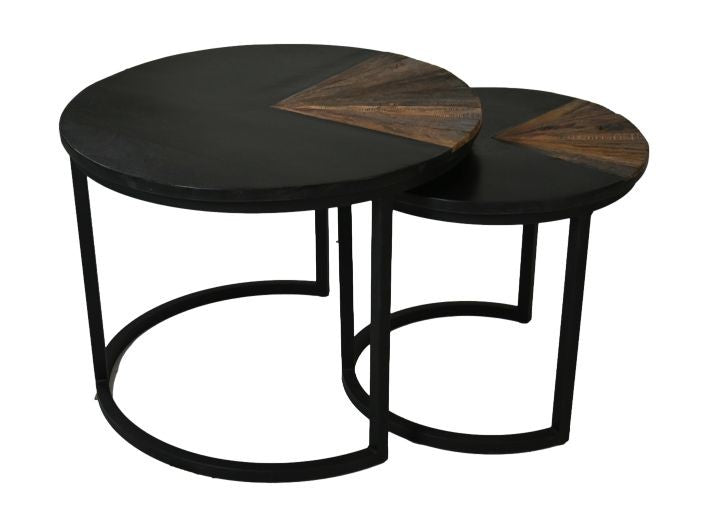 HSM Collection-Runde Beistelltisch Ronin S/2-ø60x45/ø45x40-Natur/Schwarz-Teak/Metall