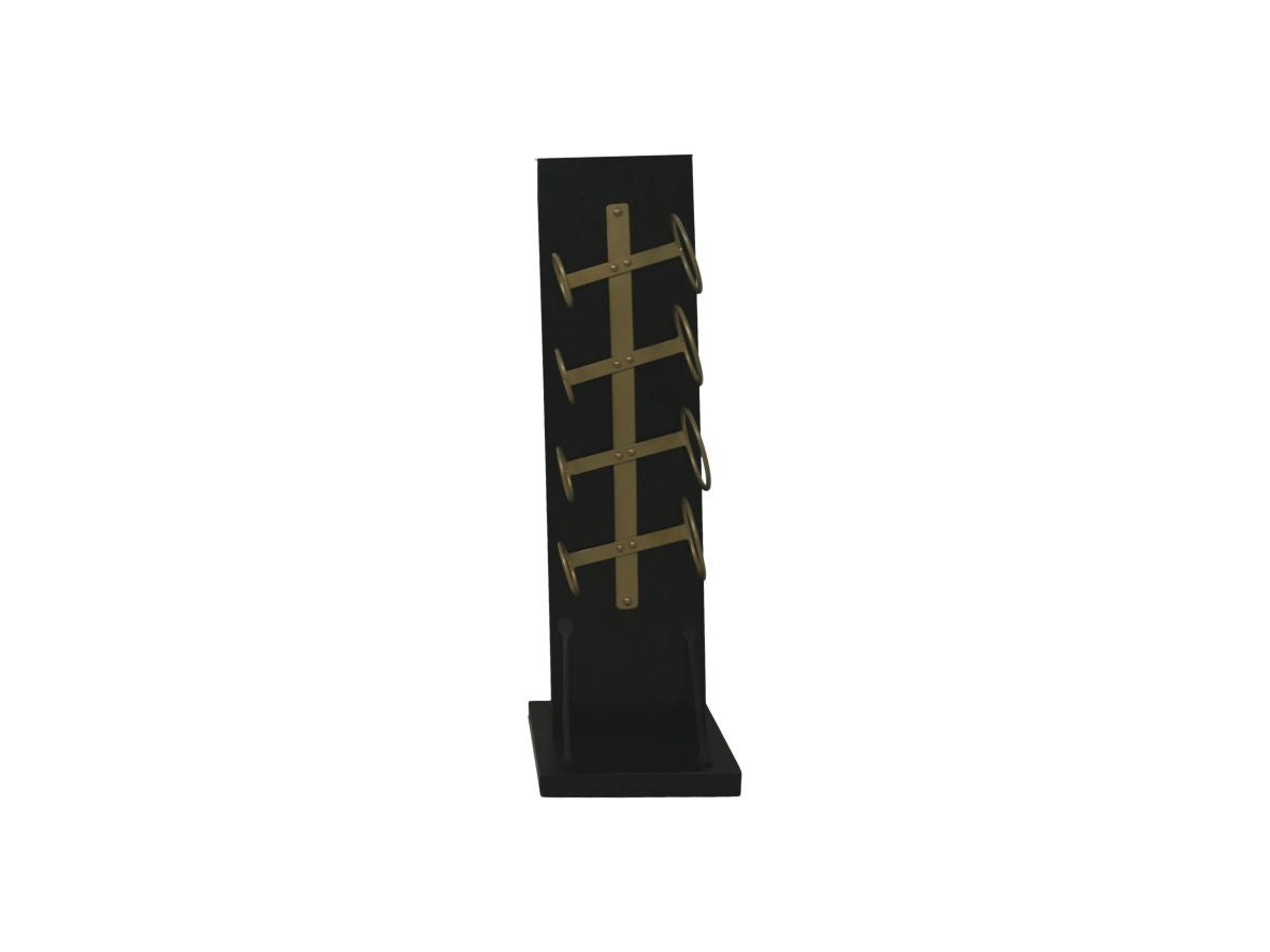 HSM Collection-Stand Weinregal 4 Flaschen-25x25x80-Schwarz/Gold-Mango/Metall