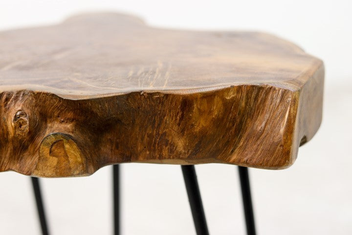 HSM Collection-Beistelltisch Teak Wurzelholz-ø40x47-Braun/Schwarz-Teak/Metall