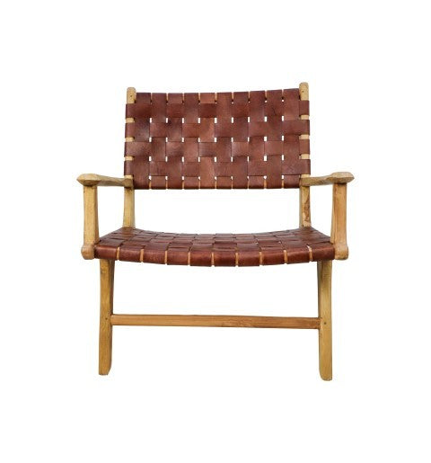 HSM Collection-Loungestoel mit Armlehne-natur/cognac-Leder/Teak-83x73x69