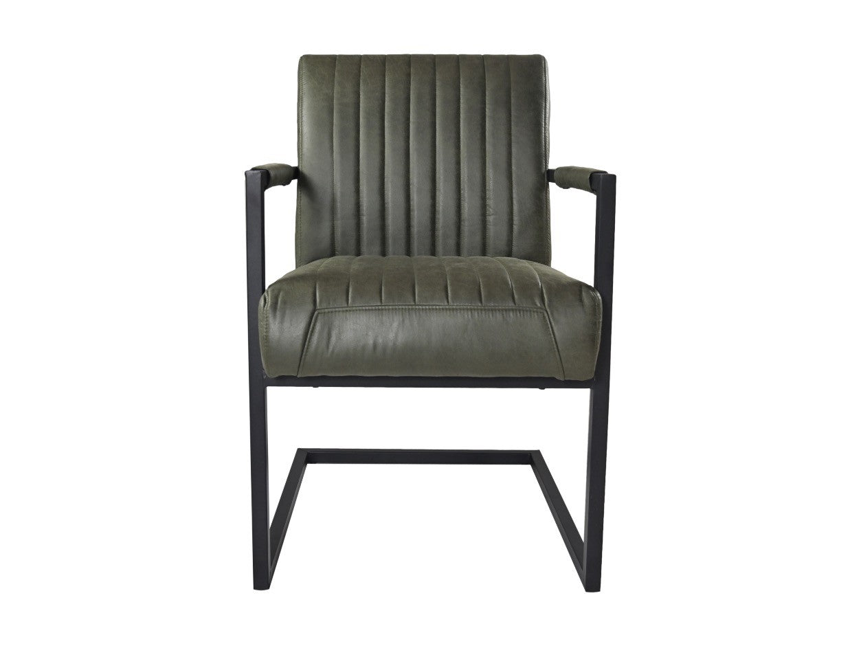 HSM Collection-Esszimmerstuhl Texas Mit Armlehne S/2-55x50x85-Grün/Schwarz-Leder/Metall