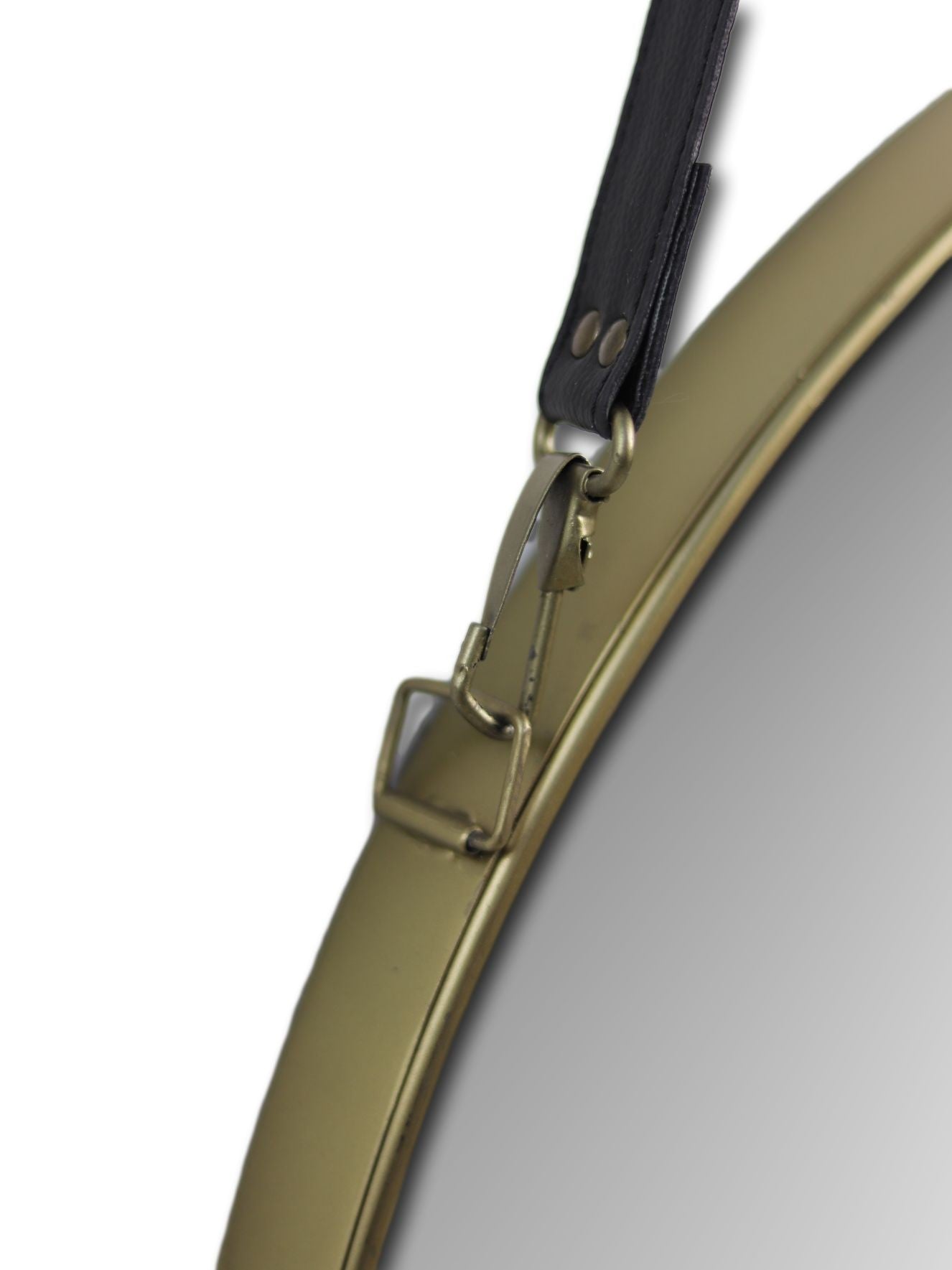 HSM Kollektion - Runder Spiegel mit Riemen - 63x3x95 - Gold/Schwarz - Metall/Kunstleder