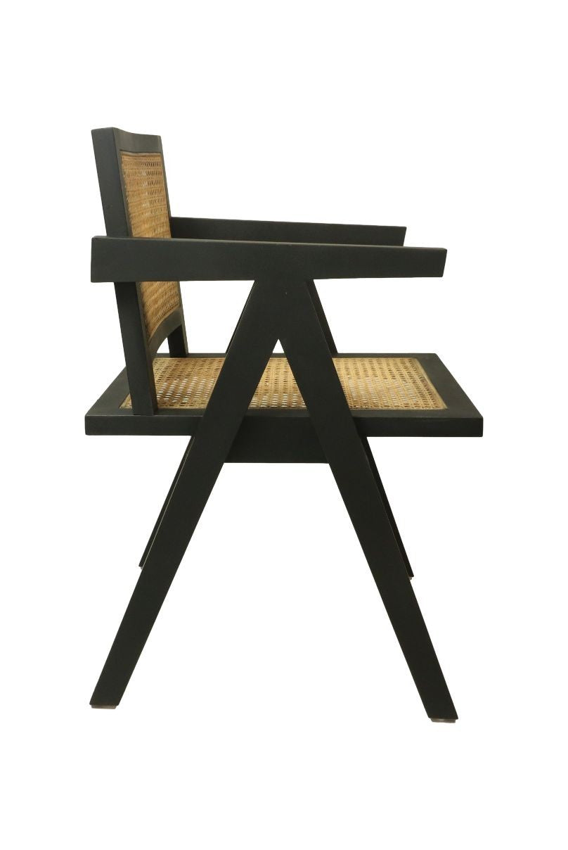 HSM Kollektion-Esszimmerstuhl-56x52x83-Schwarz/Natur-Mahagoni/Rattan