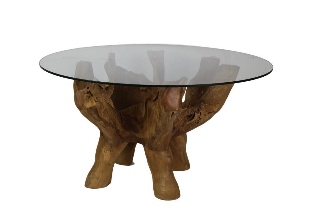 HSM Collection-Salontisch mit Glasplatte-ø60x45 (Glas ø 90)-Braun-Teak/Glas