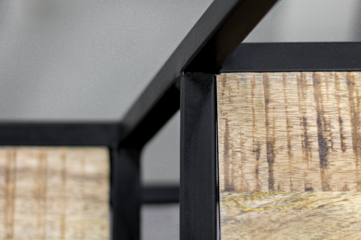 HSM Kollektion-Rundes Dekorregal-80x30x100-Natur/Schwarz-Mango/Metall