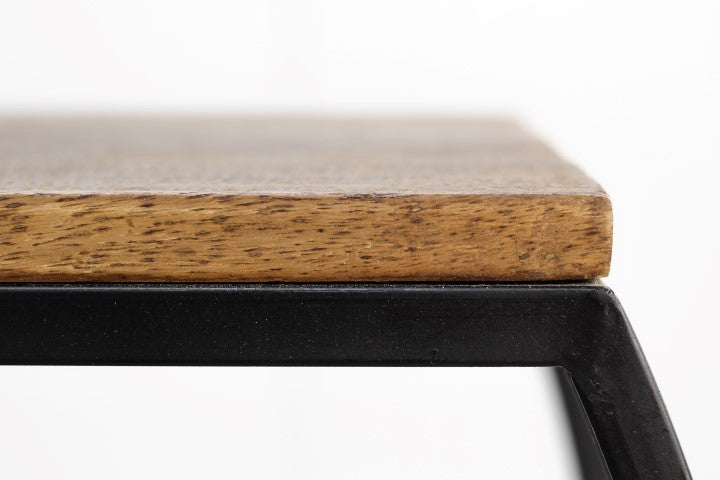 HSM Collection-Wandregal 3 Ebenen-90x25x80-Natur/Schwarz-Mango/Metall