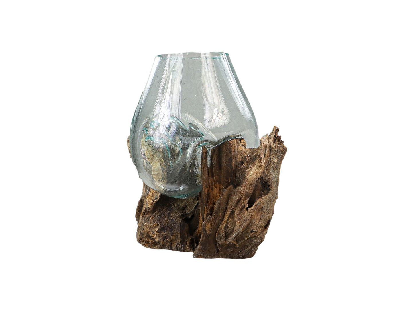 HSM Collection-Vase auf Wurzelholz-ø30x23-Braun-Teak/Glas