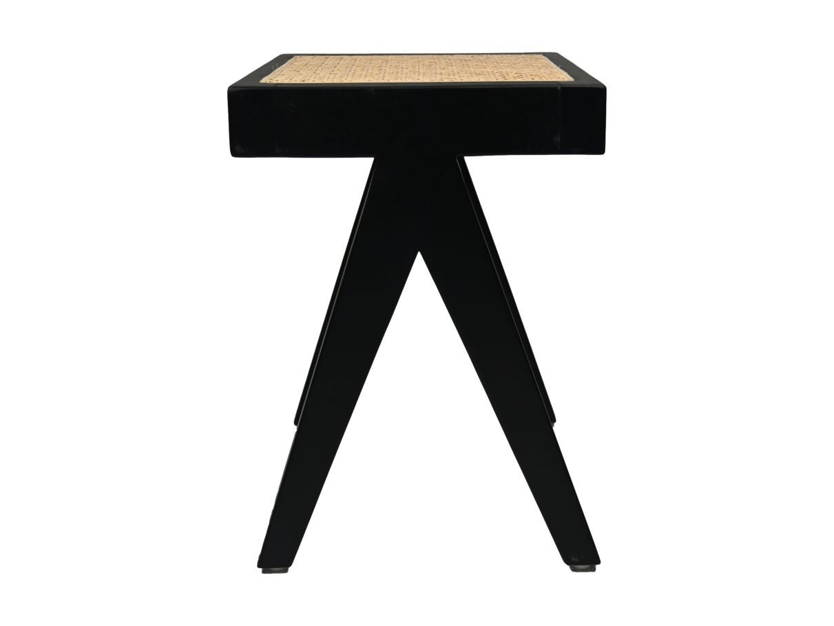 HSM Collection-Hocker Akzent-42x32x45-Schwarz/Natur-Mahagoni/Rattan
