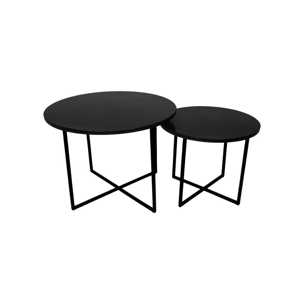 HSM Collection-Runde Beistelltische S/2-ø61x45/ø46x39-Schwarz-Marmor/Metall