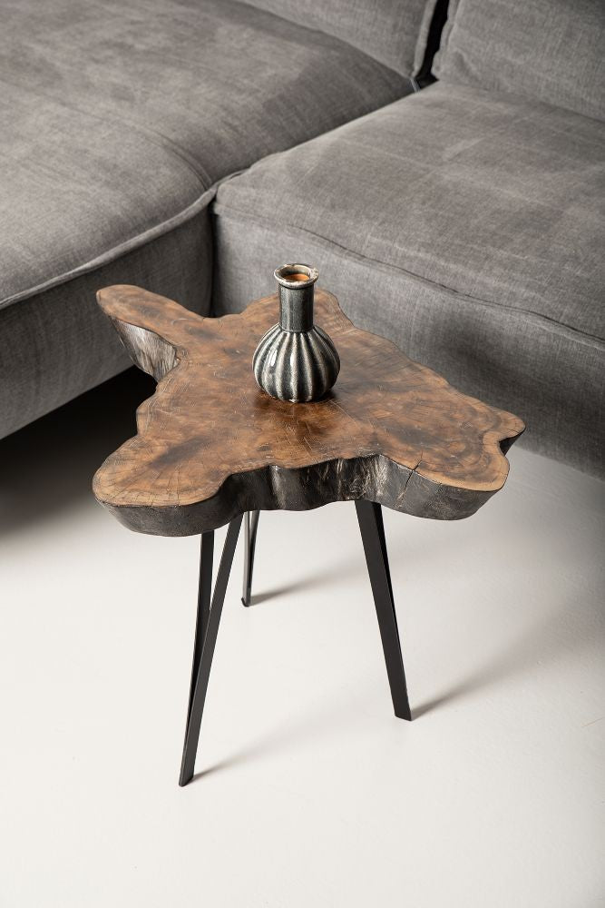 HSM Collection-Beistelltisch-ø55-66x47-Braun/Schwarz-Teak/Metall