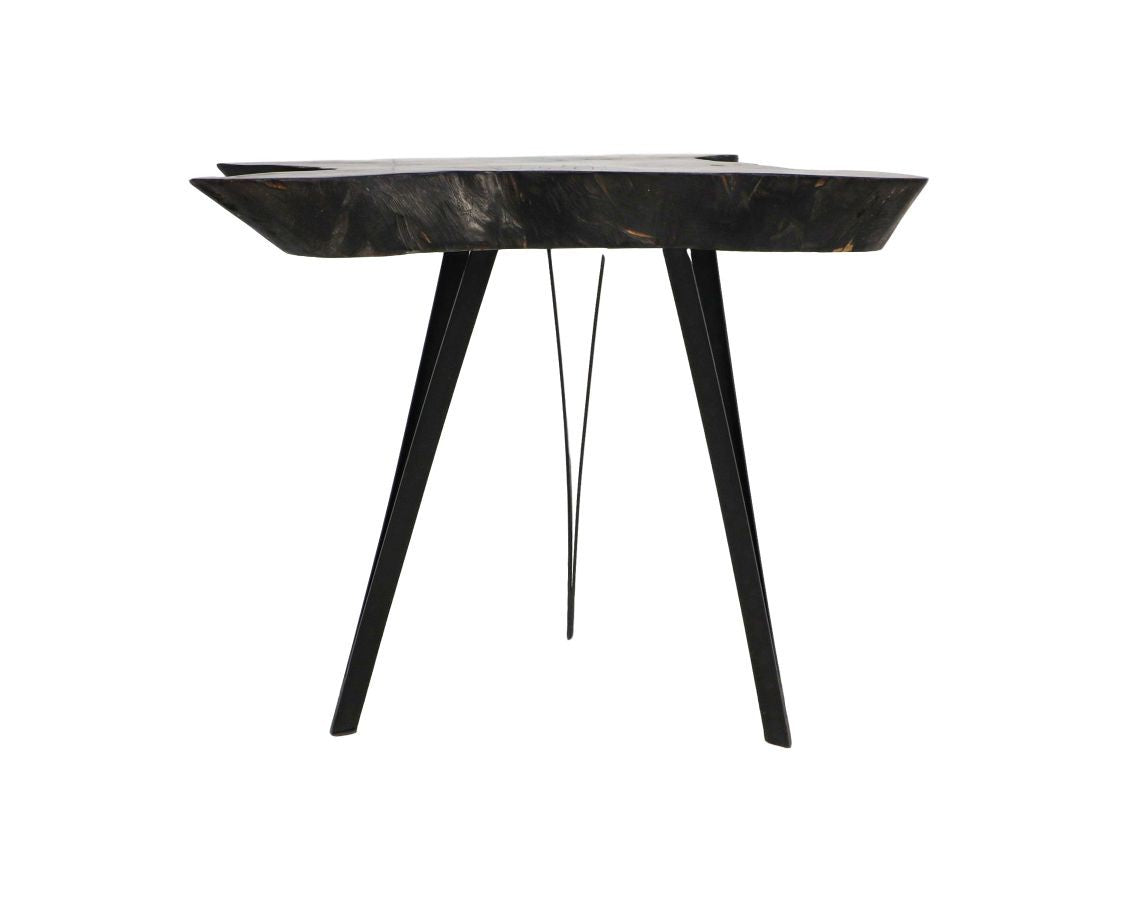 HSM Collection-Beistelltisch-ø55-66x47-Braun/Schwarz-Teak/Metall