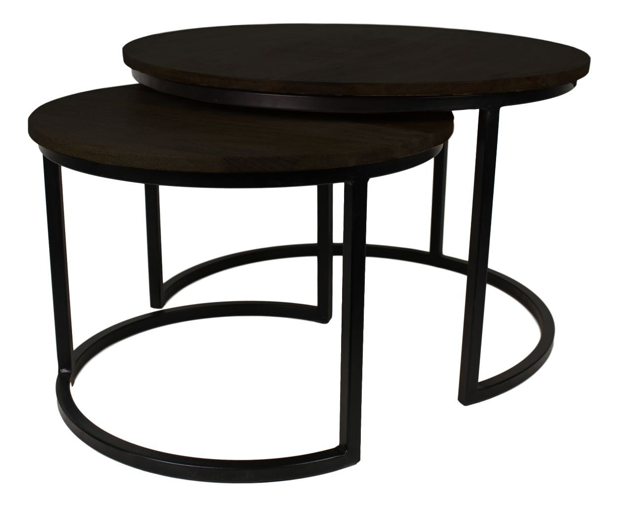 HSM Collection-Runde Beistelltisch Ronin S/2-ø70x45/ø50x38-Schwarz-Mango/Metall