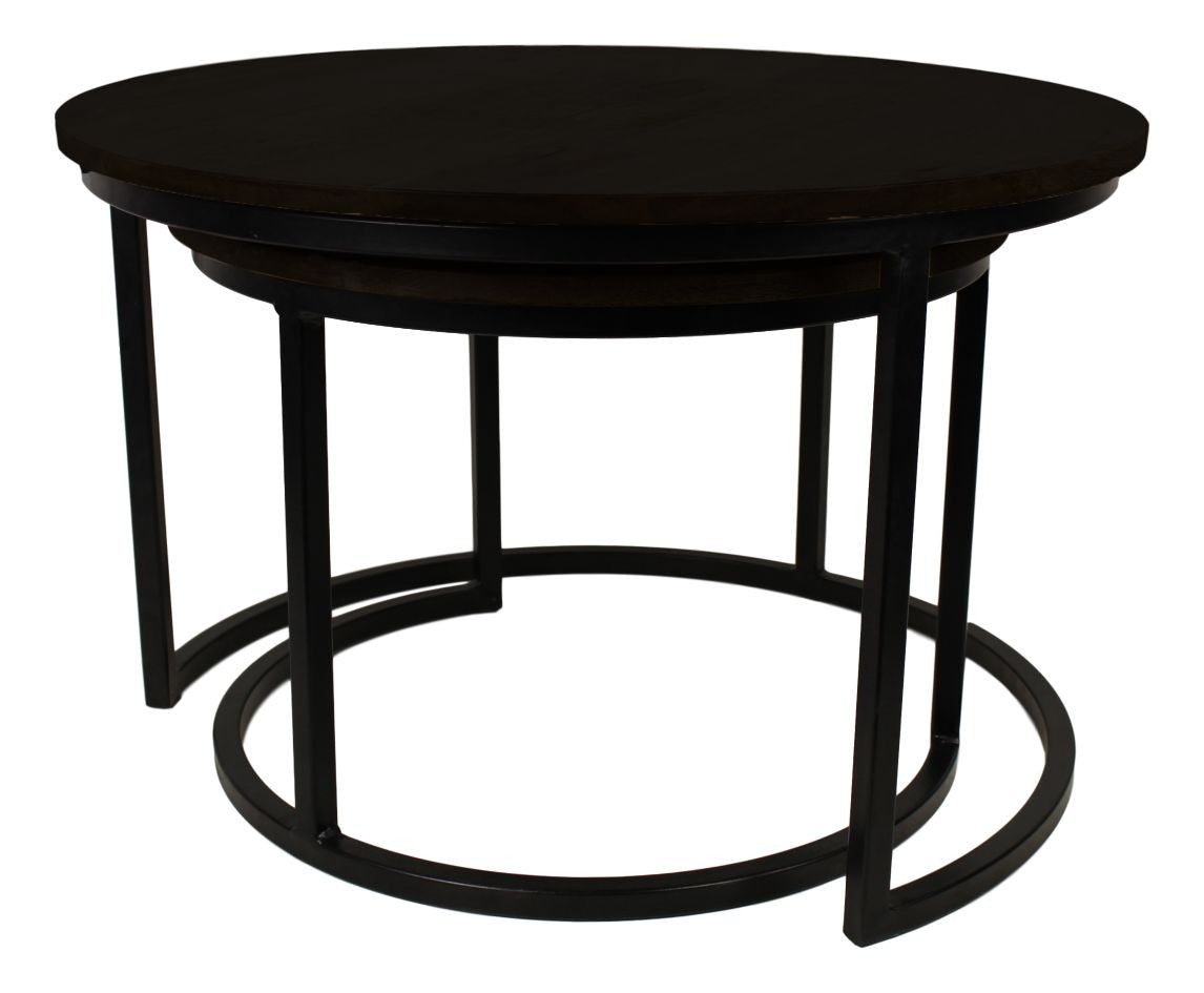 HSM Collection-Runde Beistelltisch Ronin S/2-ø70x45/ø50x38-Schwarz-Mango/Metall