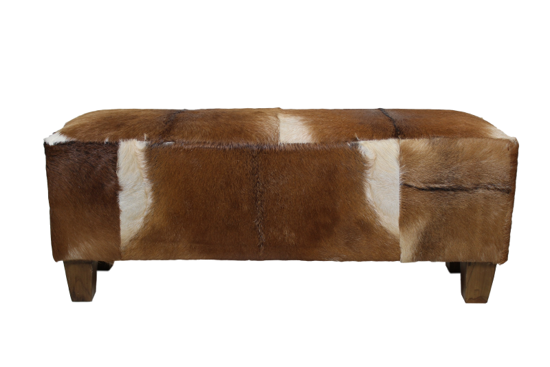 HSM Collection - Dekorative Bank Bangku - 110x30x40 - Sortiert/Natur - Ziegenfell/Teak
