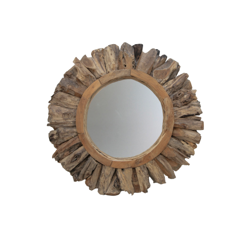 HSM Kollektion - Runder Spiegel Sun-108x5x108-Natur-Teak