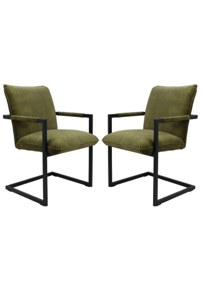 HSM Collection-Esszimmerstuhl Boston S/2-56x68x89-Grün/Schwarz-Stoff/Metall