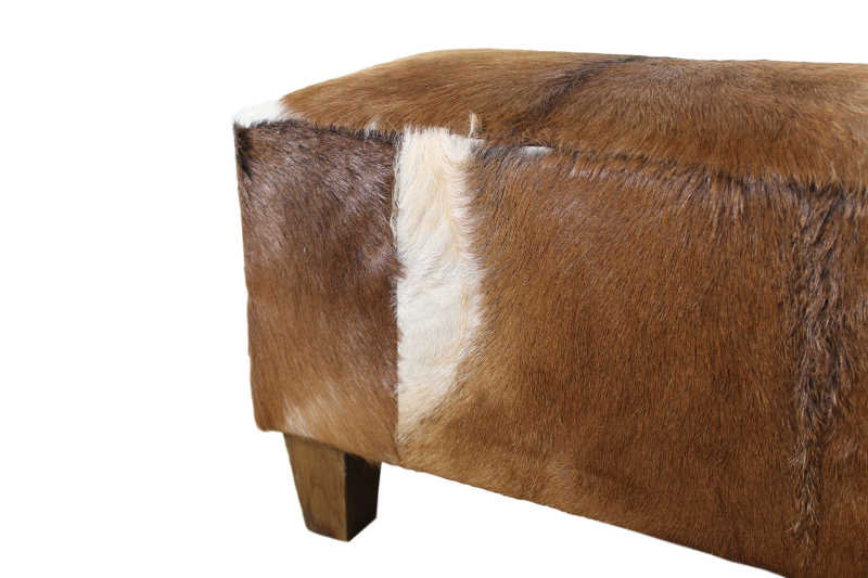 HSM Collection - Dekorative Bank Bangku - 110x30x40 - Sortiert/Natur - Ziegenfell/Teak