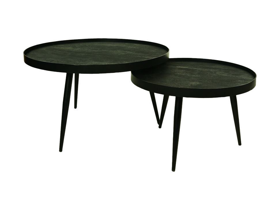 HSM Collection-Runde Couchtisch S/2-ø76x44/ø58x40-Schwarz-Mango/Metall