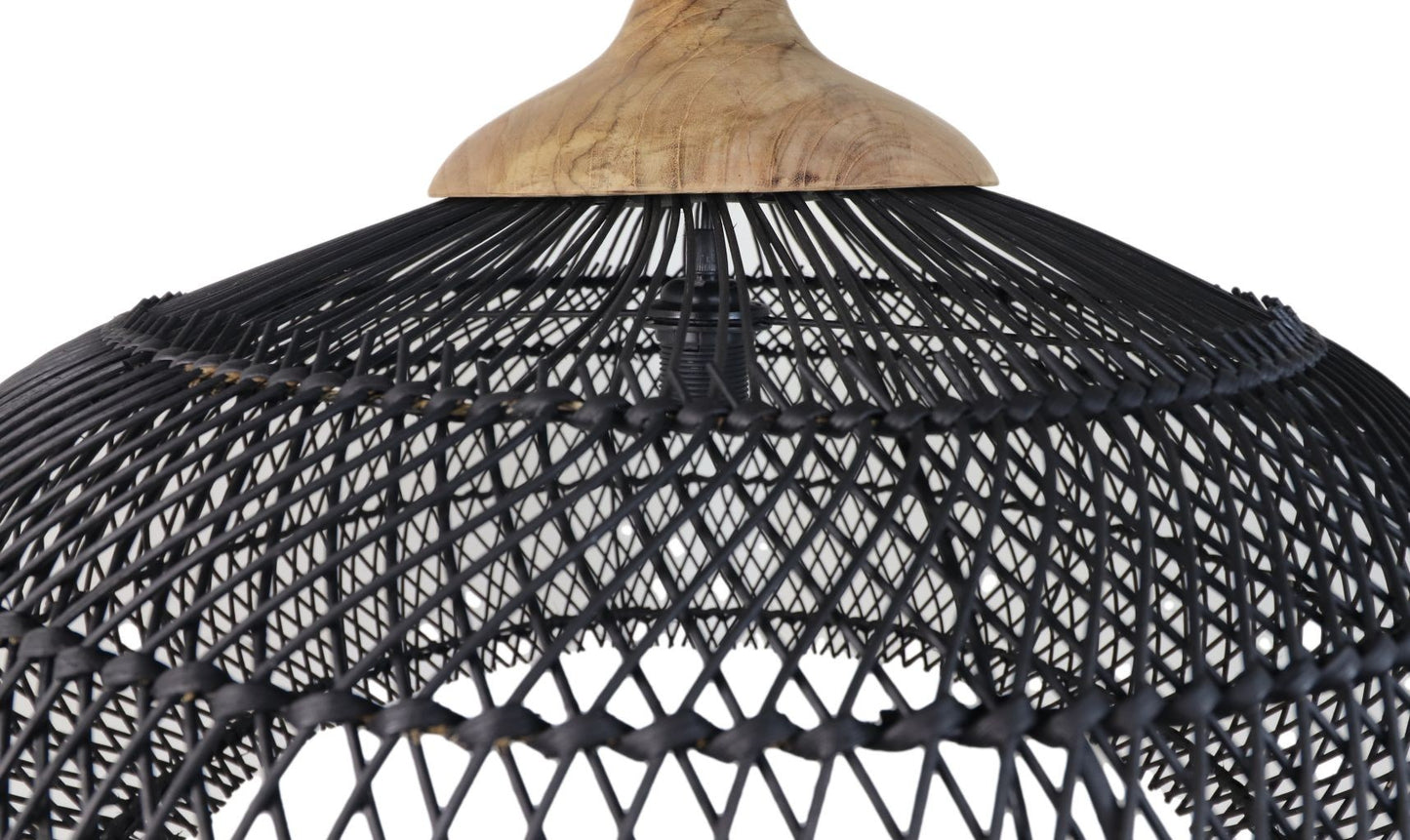 HSM Kollektion-Hängelampe-65x65x40-Schwarz/Natur-Rattan/Teak