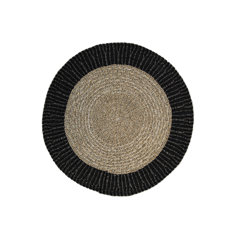 HSM Collection-Teppich Malibu -ø120-Natur/Schwarz-Raffia/Seegras