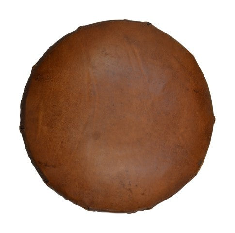 HSM Kollektion - Runder Barhocker Patchwork - 40x40x75 - Cognac/Braun - Leder/Teak