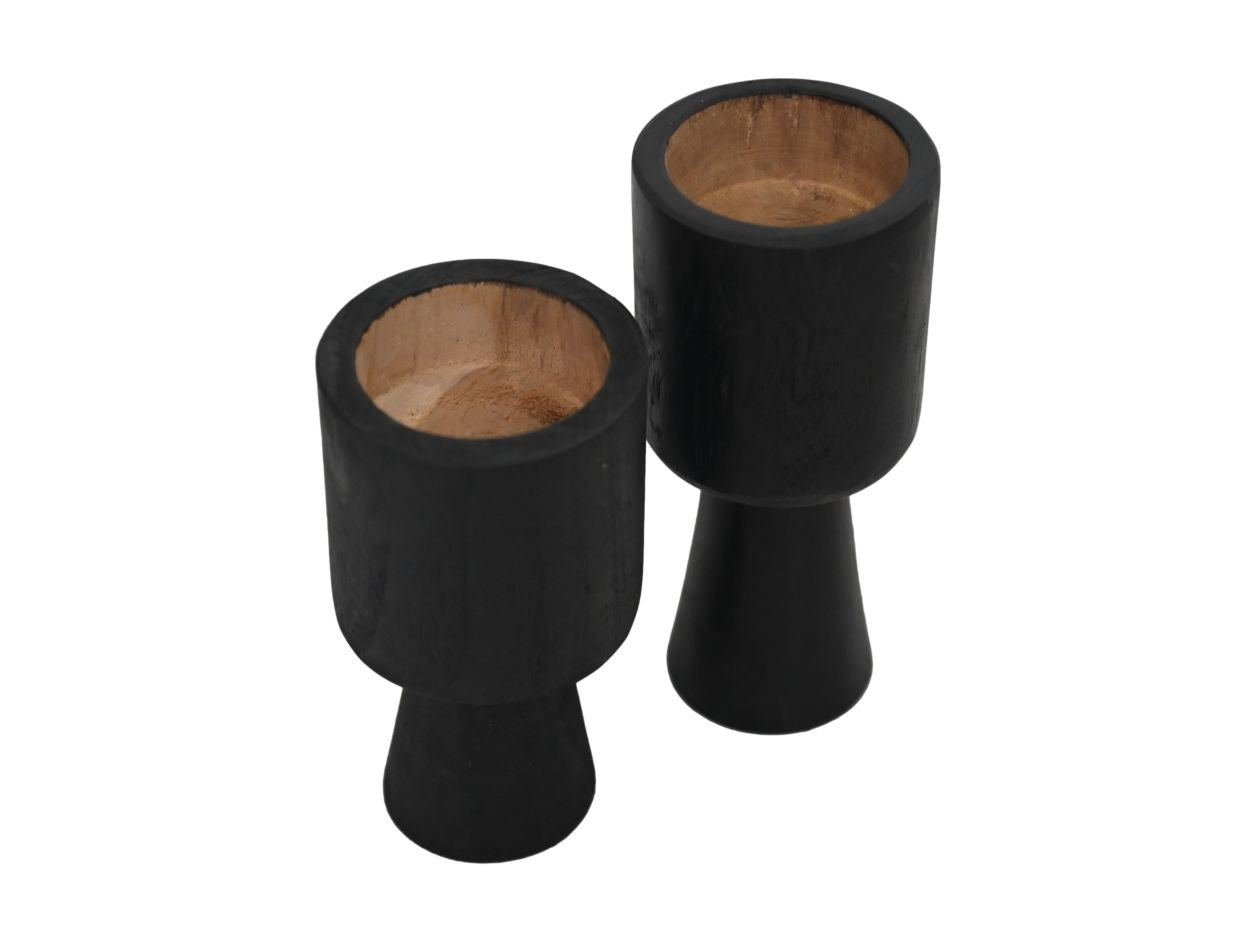 HSM Collection-Kerzenhalter S/2-ø8x8x15/ø8x8x17-Schwarz-Teak