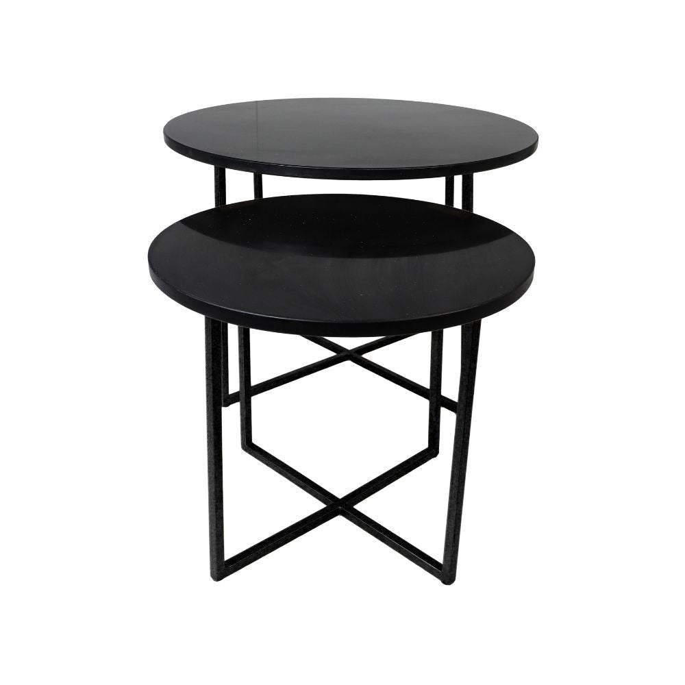 HSM Collection-Runde Beistelltische S/2-ø61x45/ø46x39-Schwarz-Marmor/Metall