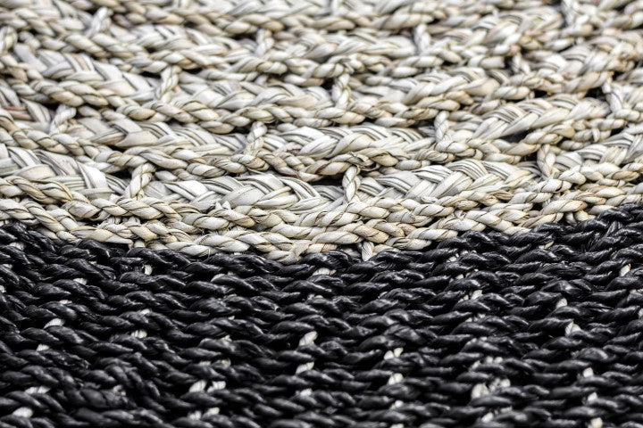HSM Collection-Teppich Malibu -ø120-Natur/Schwarz-Raffia/Seegras