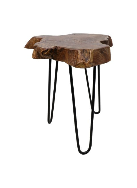 HSM Collection-Beistelltisch Teak Wurzelholz-ø40x47-Braun/Schwarz-Teak/Metall